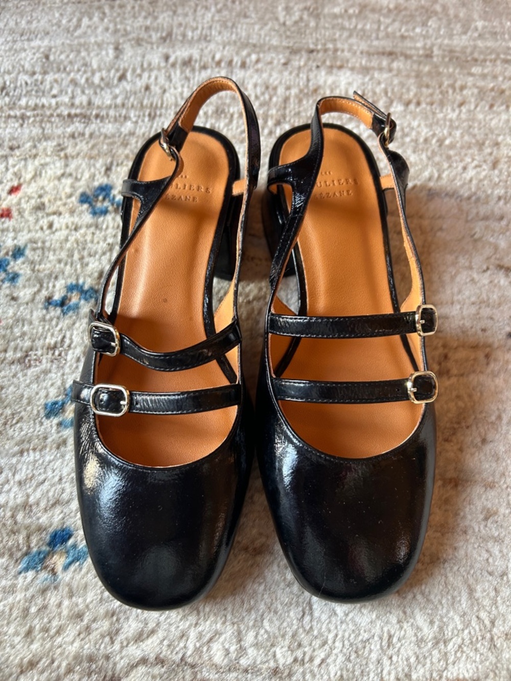 Sezane Paula Babies Black Double-Strap Patent Leather Slingback Heels Sz 37, 6US - Picture 3 of 8